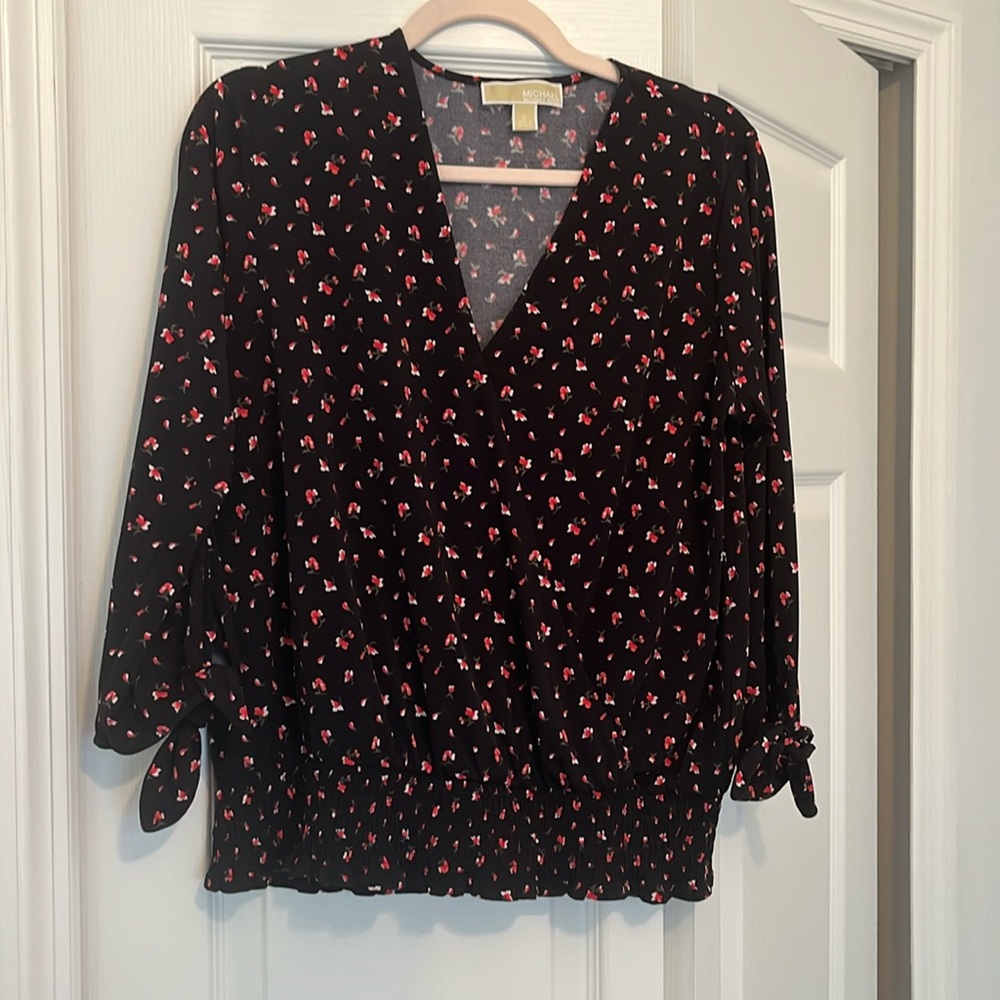 Michael Kors floral blouse, faux wrap with enclosure